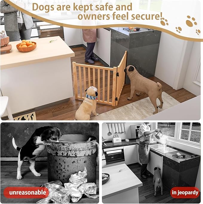 Wood Freestanding Dog Gates, Paint-Free Nature Wood Pet Gate Indoor, Puppy Gate for Doorways, Stairs, 23" Height, 2 Panels-2Pcs