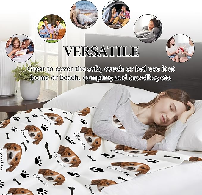 Ship Next Day, Personalized Pet Memorial Gifts, Custom Dog Blanket with Picture Name, Customized Pet Memorial Blanket with Photos, Loss of Pet Sympathy Gift, Dog Passing Away Bereavement Gifts