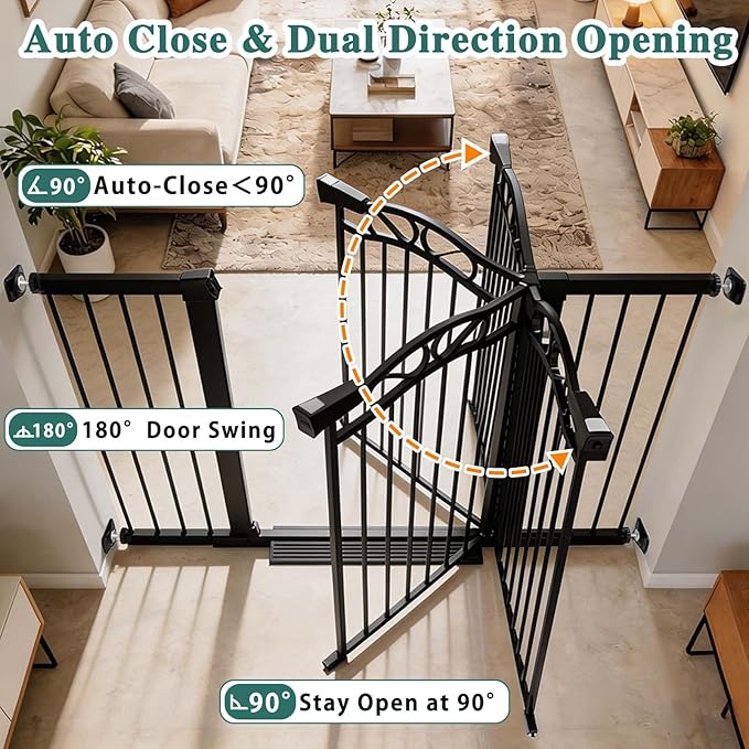 Fairy Baby 81.9"-84.6" Extra Wide Baby Gate for Stairs, Pressure Mounted Auto Close Child Safety Gate with Door No Drill, Large Long Pet Dog Gate for the House Doorways, 82 83 84 Inches Wide, Black