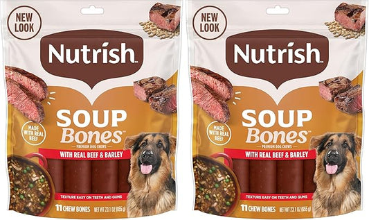Nutrish Soup Bones Premium Dog Chews with Real Beef and Barley, 11 Chews, Packaging May Vary (Rachael Ray) (Pack of 2)