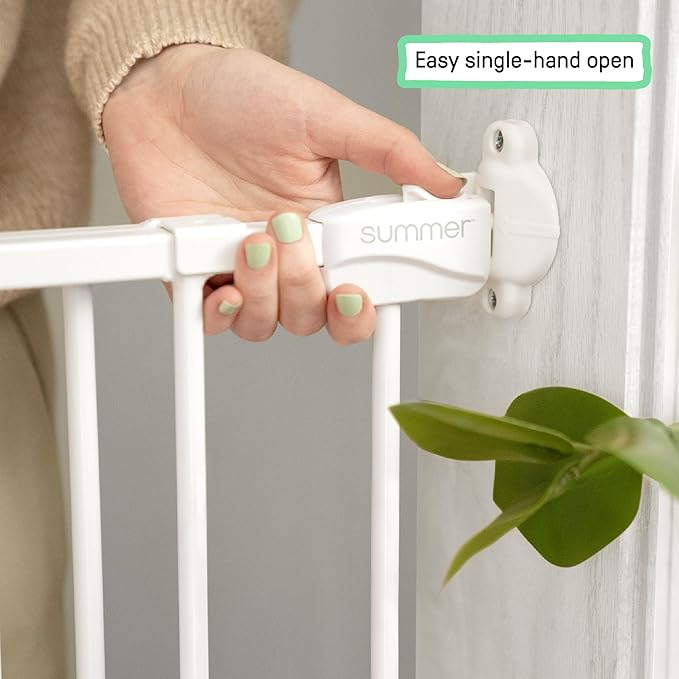 Ingenuity The Stairway 42W Series Safety Pet and Baby Gate, 28"-42" Wide, 28" Tall, for Stairway or Hallways - White Metal