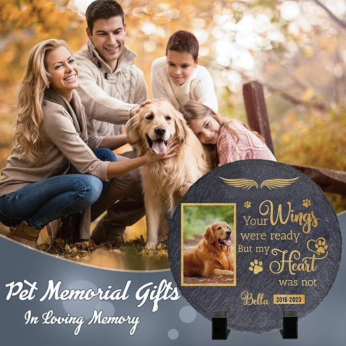 Personalized Pet Memorial Stone | Memorial Gifts for Loss of Loved One, Pet, Cat, Dog | Custom Garden Stones for Dogs or Cats Engaved with Pet's Name and Photo | Cemetery Decorations for Grave