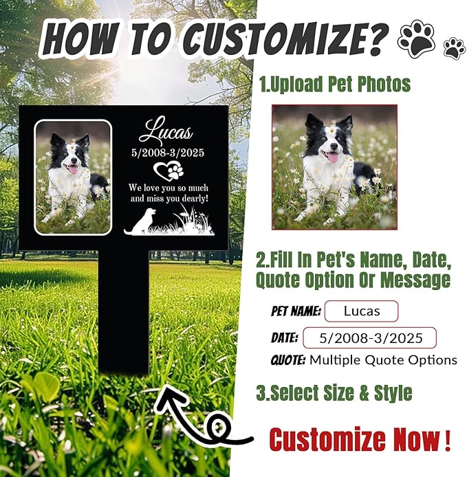 Custom Dog Memorial Gifts for Loss of Dog, Personalized Pet Grave Marker with Name and Date, Weatherproof Dog Headstone for Graves Outdoor, Pet Tombstones Grave Markers for Dogs (B-Rectangle 1)