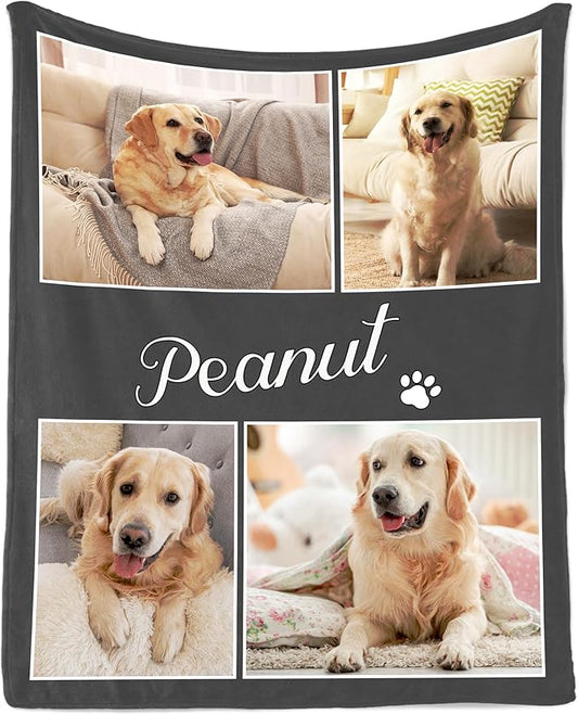 Ship Next Day, Personalized Pet Memorial Gifts, Custom Dog Blanket with Pictures Name, Customized Pet Memorial Photo Blanket, Loss of Pet Sympathy Gift, Dog Passing Away Bereavement Gifts