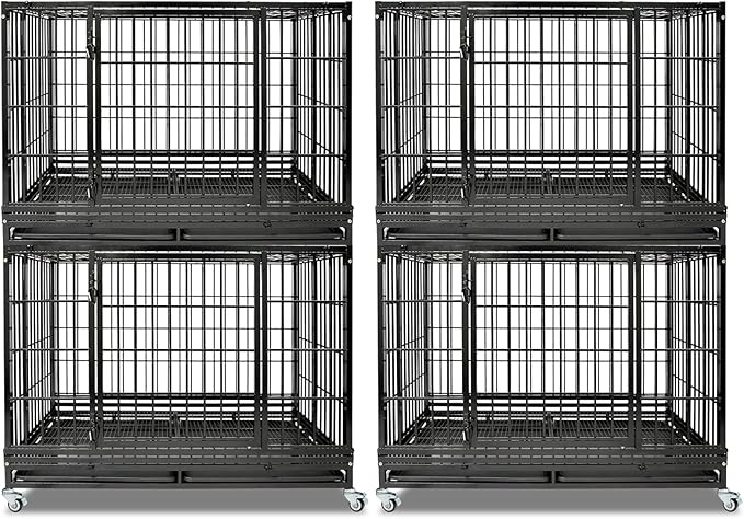 4-Pack Heavy Duty Indestructible Dog Crate 47 Inch with Removable Tray, Escape Proof Metal Dog Cage Kennel Indoor with Top Door & Auto-Locks, Stackable Big Dog Crate for High Anxiety Large Dogs, XL