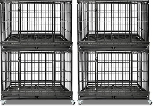 4-Pack Heavy Duty Indestructible Dog Crate 47 Inch with Removable Tray, Escape Proof Metal Dog Cage Kennel Indoor with Top Door & Auto-Locks, Stackable Big Dog Crate for High Anxiety Large Dogs, XL