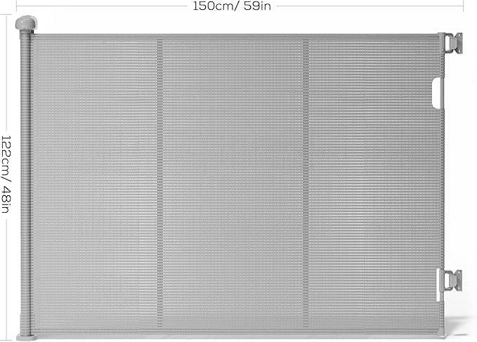 Retractable Baby Gate for Stairs, 48" Tall X 59" Wide Mesh Dog Gate Indoor, Child Gate for Doorways, Hallways, Deck, Indoor Outdoor Pet Baby Safety Essentials for Home, Gray