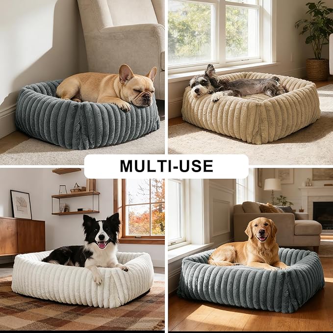 FURTIME Dog Bed for Small Dogs, Washable Orthopedic Dog Bed with Removable Cover, Rectangle Soft Calming Sleeping Puppy Bed Durable Pet Cuddler with Anti-Slip Bottom, Grey, S (20"x19"x6")