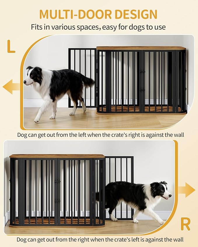 39.4'' Dog Crate Furniture, L Indoor Dog Kennel Dogs Cage, Modern Decorative Pet House for Small/Medium/Large Dogs, Anti-Chew & Anti-Escape, Kennel End Side Table, Rustic Brown DFC88701B