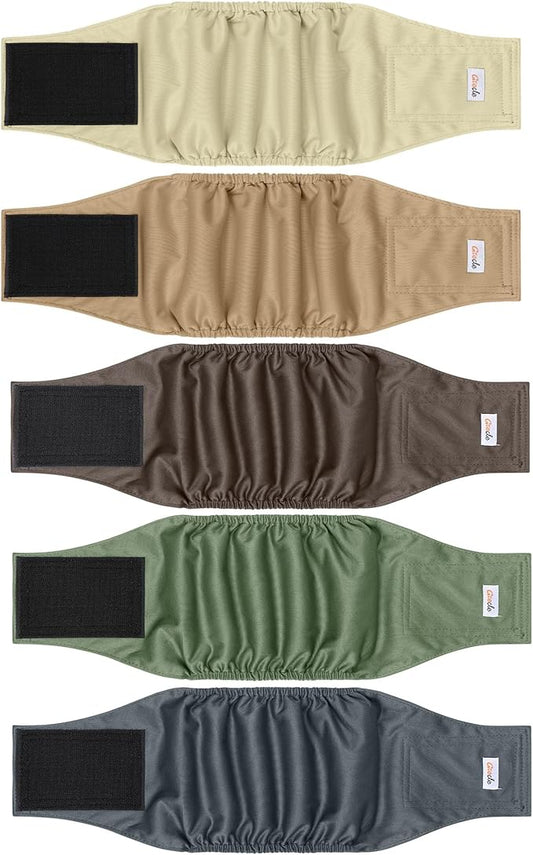 5 Pack Dog Diapers Male Reusable, Premium Belly Bands for Male Dogs, High Absorbing Male Dog Pee Wraps for Doggie in Incontinence or Excitable Urination and Training Gray,Green,Brown XXL
