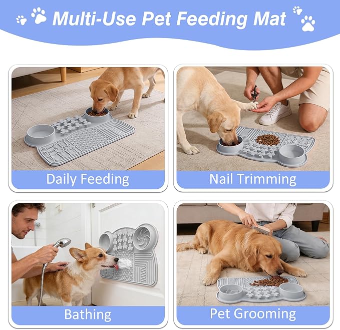 Dog Slow Feeder Bowl, 15 * 9.7inchs Unsinkable Slow Feeder Dog Bowls, Food Safe Silicone Slow Feed Dog Bowl, Fun Design Easy Clean Slow Feeder for Small Breed & Large Breed Dogs