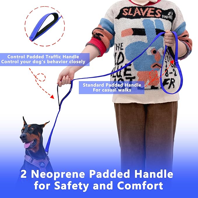 Dog Leash 6ft Long, Double Handle Dog Leash for Safety Control Training, Heavy Duty Dog Leads with Traffic Padded Handles, Reflective Leashes for Small Medium Large Dogs(6ft, Navy Blue)