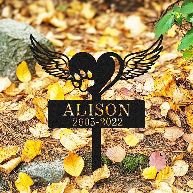 Personalized Metal Dog Memorial Grave Marker with Wings and Paw, Custom Dog Memorial Garden Stake Yard Art Engraved Sign, Customized Pet Memorial Stake Grave Markers Memorial Gift for Dogs