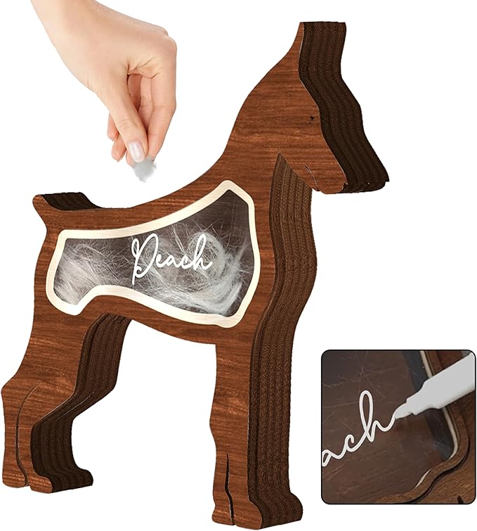 7" Doberman Pinschers Dog Hair Keepsake Box, Wooden Pet Urns for Dogs, DIY Pet Loss Sympathy Gifts, Unique Gift Dog Shape Standable Table Decor, Gift for Pet Lover Storing Fur Teeth Ashes PS16-34M