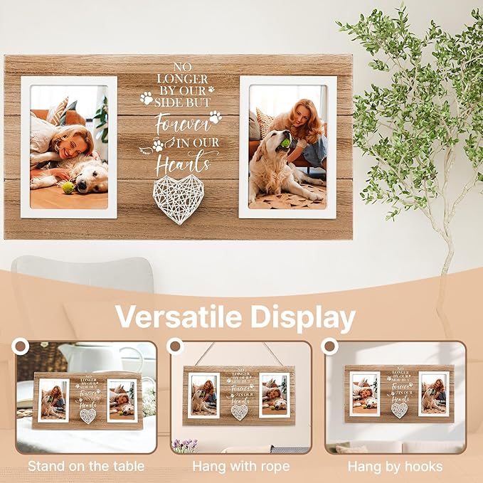 Loss of Dog Sympathy Gift, Pet Memorial Frame in Memory of Dog Pet Remembrance Memorial Gifts for Dogs Cats, Dogs Picture Frame of Double 4×6 Photo for Pet Lover