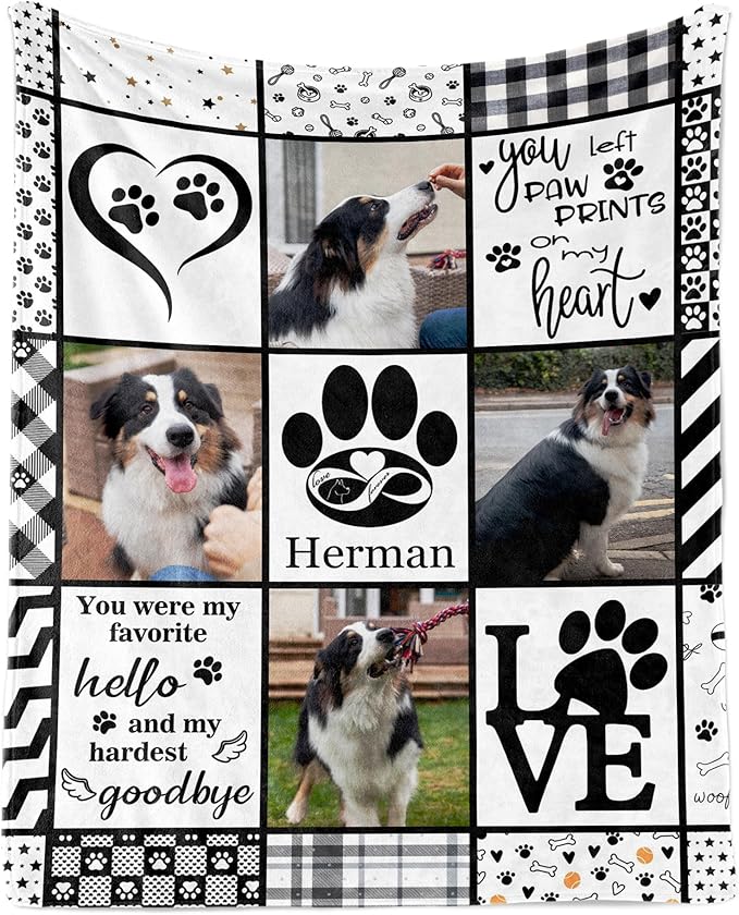 Ship Next Day, Customized Dog Memorial Gifts, Custom Pet Blanket with Pictures Name, Personalized Pet Memorial Photo Blanket, Loss of Pet Sympathy Gift, Dog Passing Away Bereavement Gifts