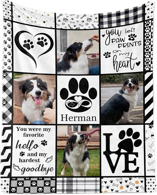 Ship Next Day, Customized Dog Memorial Gifts, Custom Pet Blanket with Pictures Name, Personalized Pet Memorial Photo Blanket, Loss of Pet Sympathy Gift, Dog Passing Away Bereavement Gifts