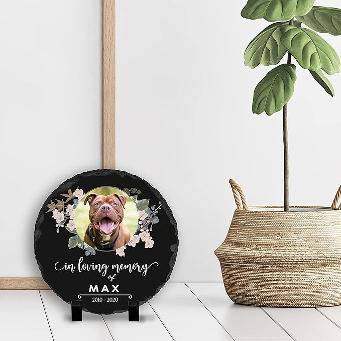 Pet Memorial Stone with Photo - 12" Round - 6 Designs - Pet Grave Marker - Pet Headstone | Dog Memorial Stone - Garden Memorial Stones - Personalized Memorial | Waterproof - Outdoor & Indoor #2