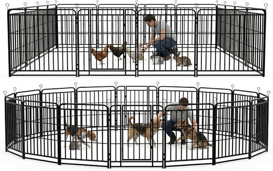 Dog Playpen Outdoor 16 Panels 40'' Rustproof Metal Dog Fence with Gate Small Medium Portable Large Dog Play Pen 36FT 120 Sq.ft for RV Camping, Trips, Play Yard