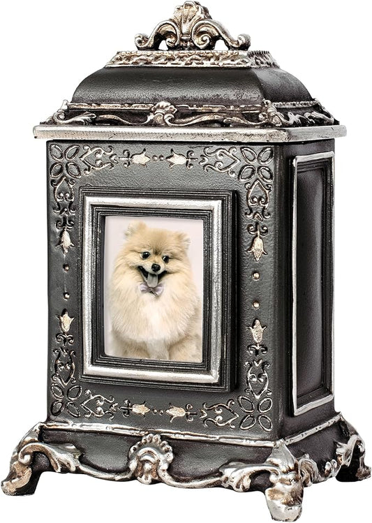 AELS Pet Urn Memory Box for Keepsakes with Photo Slot, Dog Memorial Urns for Ashes, Cat or Dog Cremation Urns, Black