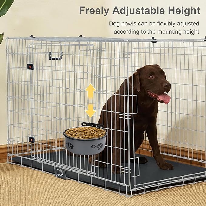 Dog Bowl Kennel Water Bowl Hanging Stainless Steel Pet Food Water Bowl Cage Feeding Cup Feeder for Medium and Small Dogs Cats (Gray, Small 5.5")