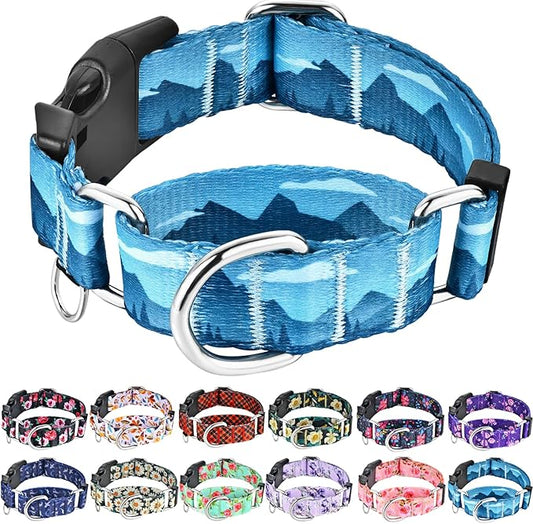 Martingale Collar for Dogs with Buckle Dog Collar Adjustable Soft Nylon Boy Dog Collars for Large Dogs, Blue Sunset
