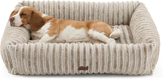 Bedsure ComfyFleece™ Cute Dog Beds Large Sized Dog - Washable Furry Pet Beds, Rectangle Orthopedic Corduroy Fleece Puppy Beds with Removable Zipper Cover, 36x27x8inches, Amphora