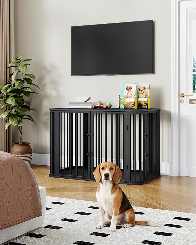 39.4'' Dog Crate Furniture, L Indoor Dog Kennel Dogs Cage, Modern Decorative Pet House for Small/Medium/Large Dogs, Anti-Chew & Anti-Escape, Kennel End Side Table TV Stand, Black DFC88704B