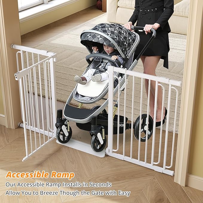 Extra Wide Baby Gate with Door 53.4-62 Inch Pressure Mounted, Auto Close Child Baby Gates for Doorways No Drill, Walk Through Dog Gate Indoor for The House, White