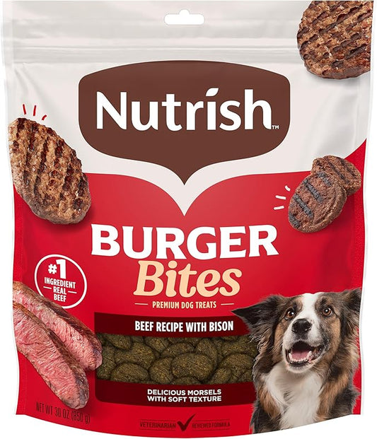 Nutrish Burger Bites Beef Recipe with Bison Premium Dog Treats, 30 oz. Pouch (Rachael Ray)