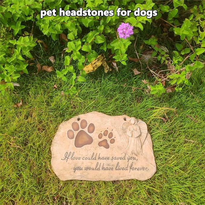 jinhuoba Pet Dog Memorial Stones Headstones Plaques with Angel, Sympathy Paw Prints Pet Dog Memorial Gifts Loss Gifts Remembrance Gift Grave Stones for Dogs or Cats Outdoors, 11" x 7.5"