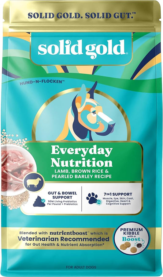 Solid Gold Lamb Dog Food Dry for Adult & Senior Dogs– High Protein Healthy Dog Kibble for Medium & Large Breeds – Whole Grain, Omega 3 & Probiotics for Gut Health & Digestion – Nutrientboost™ –22LB