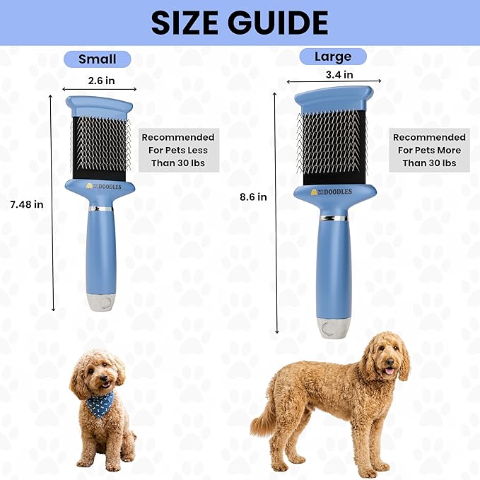 Double-Sided Slicker Brush for Dogs, Dematting & Deshedding Dog Brush, Dog Grooming Supplies, Long Pin Detangler for Short Hair & Long Hair Pets, Poodles, Doodles, & Goldendoodles (Large)