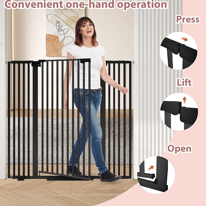 51'' Extra Tall Cat Gate Barrier for Doorways Hallways, Pressure Mounted Pet Dog Gates Ajustable Auto Close, Cat Fence Indoor Climb Proof 30-33'' Wide (Black)