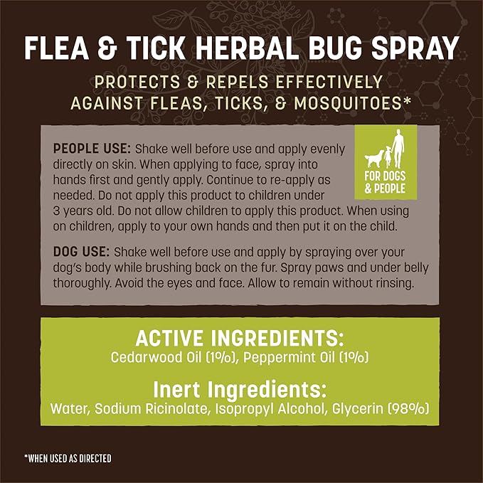 Earth Animal Apothecary Natural Flea & Tick - Herbal Bug Spray for Dogs & People - 8 oz. Bottle