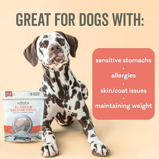 Polkadog Crunchy Alaskan Cod & Salmon Chips Dog Treats - Wild-Caught Fish, All Natural, Single Ingredient, Lean Protein & Omega-3 Rich Snacks for Dogs, Great for Allergies, Made in USA - 2.75oz (2pk)