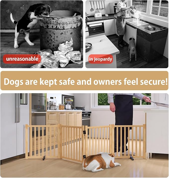 Solid Wood Freestanding Pet Gate,Nature Wood Dog Gates for Doorways The House,Pet Gate for Stairs,Freestanding Indoor Gate Safety Fence,23" Height-4 Panels