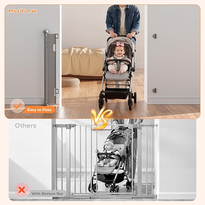 Retractable Baby Gate for Stairs, 42" Tall X 59" Wide Mesh Dog Gate Indoor, Child Gate for Doorways, Hallways, Deck, Indoor Outdoor Pet Baby Safety Essentials for Home, Gray