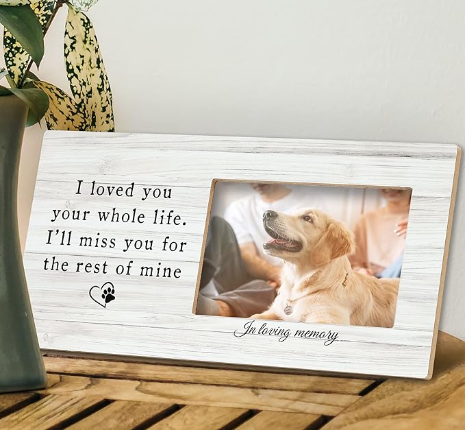 SRADMO Pet Memory Picture Frame - 12x6 inch Wooden Tabletop Photo Frame for Pet Owners, Memorial Gift for Loss of Dog or Cat