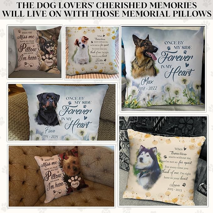 Personalized Pet Memorial Throw Pillow, Dog Memorial Gifts for Loss of Dog, Photo Gifts for Dog Lovers, In Memory of Dog Gifts, Loss of Dog Sympathy Gift, Pet Loss Gifts, Dog Bereavement Gifts