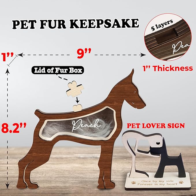 9" Doberman Pinschers Dog Hair Keepsake Box, Wooden Pet Urns for Dogs, DIY Pet Loss Sympathy Gifts, Unique Gift Dog Shape Standable Table Decor, Gift for Pet Lover Storing Fur Teeth Ashes PS16-34L