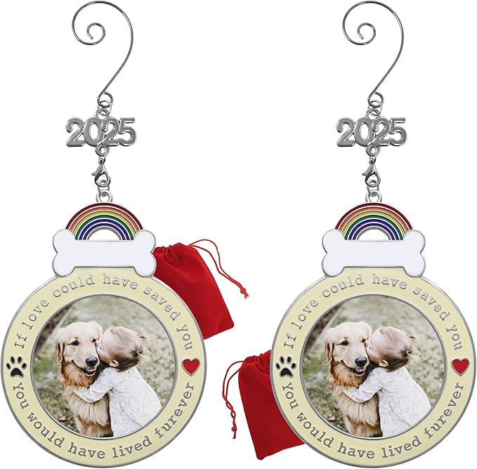 Dog Memorial Keepsake Photo Ornaments - 2025 - If Love Could Have Saved You - Choose The Custom Option and We Will Insert Your Photo Set of 2 - Storage Bags Included - 3" D