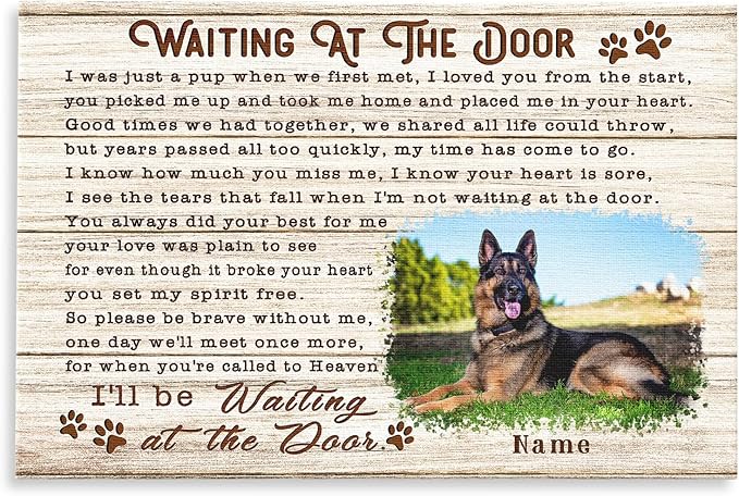 Dem Canvas Personalized Dog Memorial - Pet Loss Sympathy Gift - Waiting At The Door Canvas (36x24)
