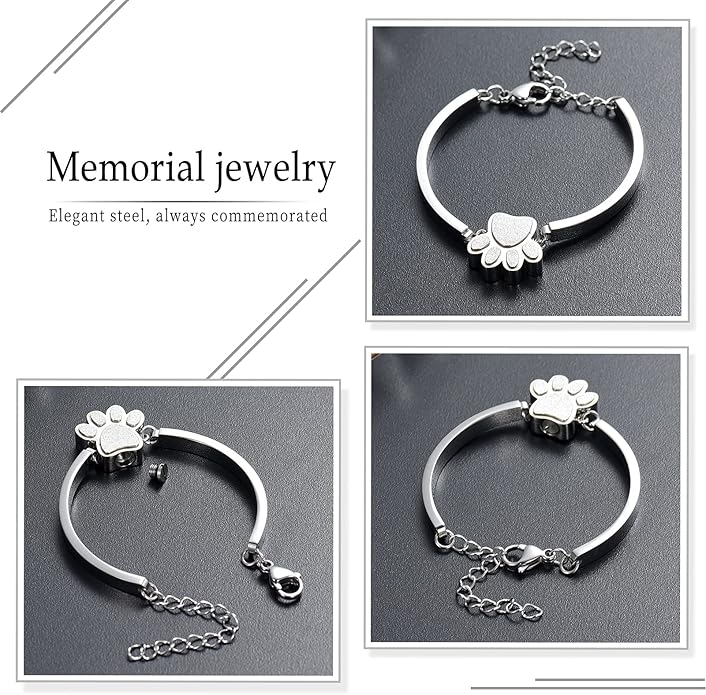 Pet Urns For Dogs/Cats - Pet Ashes Necklace - Paw Print Urn Necklace with Mini Keepsake Urn Memorial Ash Jewelry