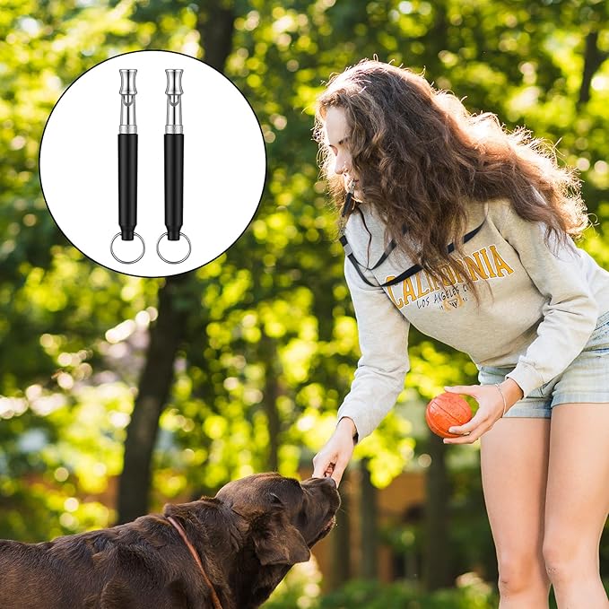 2 Pack Dog Whistle Professional Recall Dog Training Whistles Adjustable Frequency Silent Training Ultrasonic Dogs Whistle Stop Barking Neighbors Dogs with Lanyard (Black)