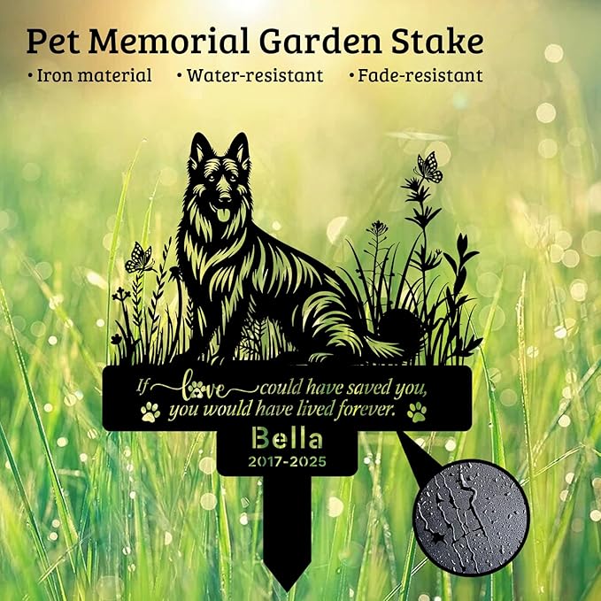 Personalized Pet Grave Markers for German Shepherd, Metal Dog Memorial Stake Decorations for Cemetery, Pets German Shepherd Grave Plaque, Pet German Shepherd Headstone Garden Memorial Stake