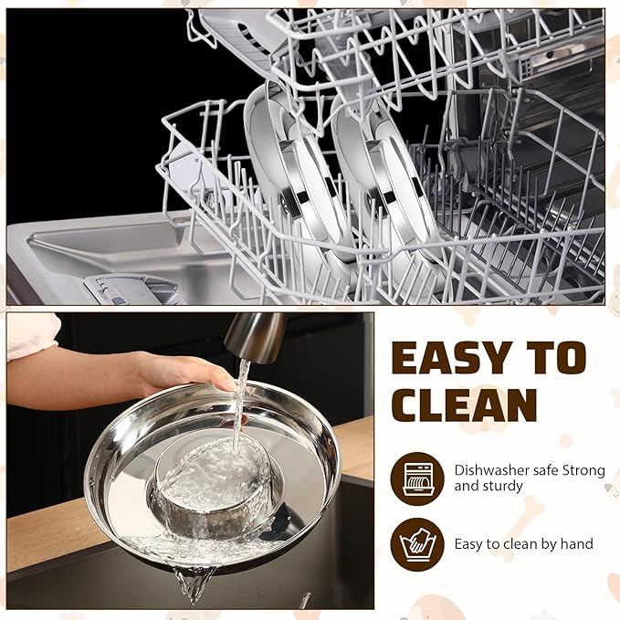 Zopeal 6 Pcs Stainless Steel Puppy Bowls 10.2'' Puppy Feeder Dog Water Food Feeding Bowl for Multiple Weaning Small Dogs Cats, Pet Eating at The Same Time, Flat Style