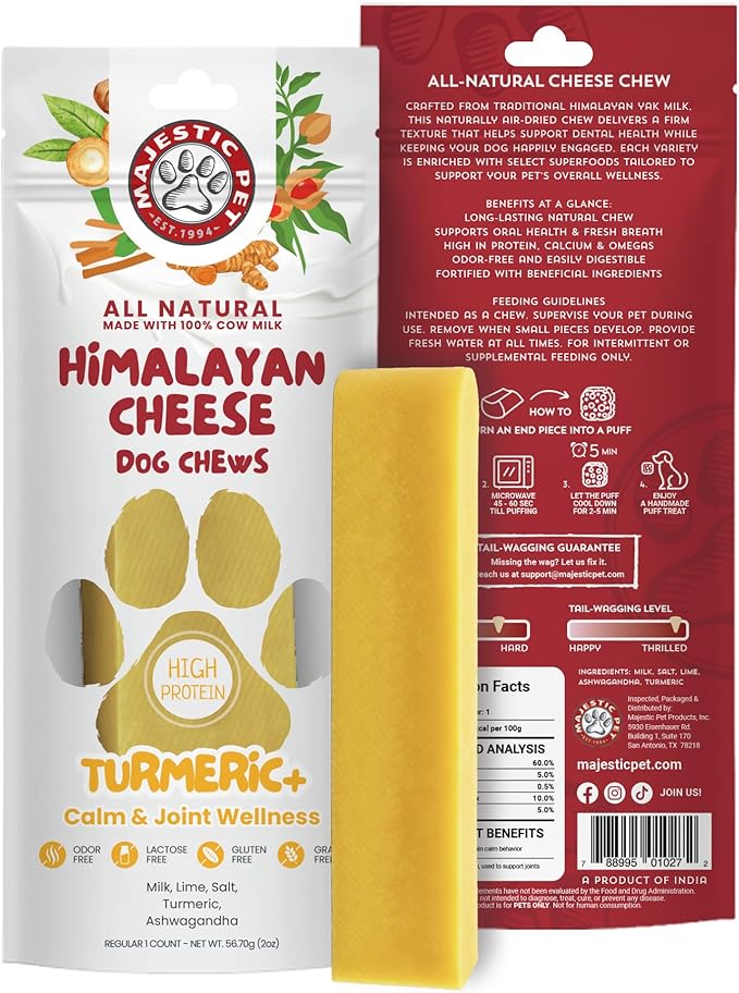 Majestic Pet Himalayan All-Natural Cheese Dog Chews - Long Lasting Dental Chew for Dogs - Healthy Pet Treats with Beneficial Ingredients (Calm & Joint Wellness, Regular, 1 Pack)