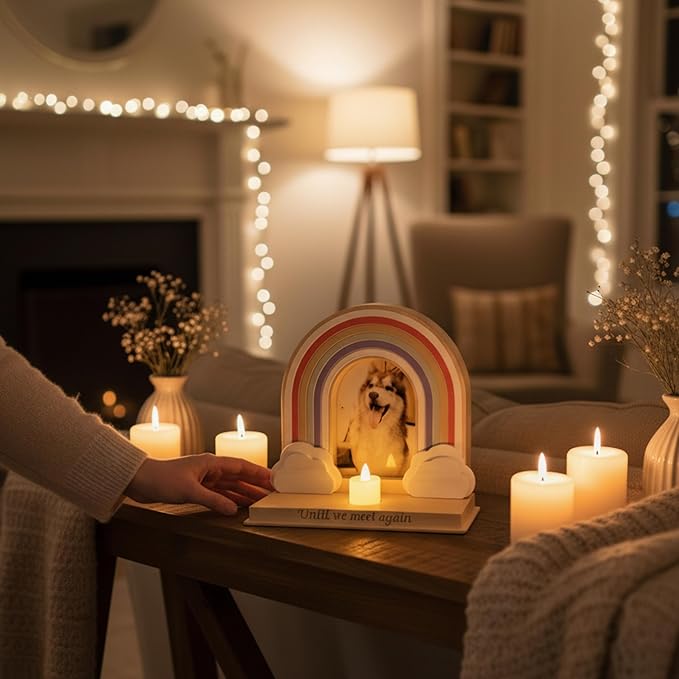 Dog Memorial Gifts for Loss of Dog – Rainbow Bridge Pet Memorial Gifts for Dogs, Pet Loss Sympathy Gift, in Memory of Dogs Picture Frame Keepsake with LED Candle, Card & Gift Box for Any Pet