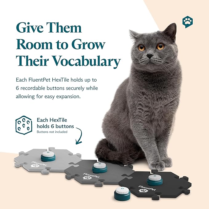 FluentPet HexTile - Black | Accessory Dog and Cat Button Learning Kits | Can Hold Up to 6 Buttons | Soft, Durable, and Non-Slip | Gift for Pet Lovers | Comes in 12 Colors